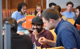 Daniil Iurchenko (PhD Student 2022) and Omkar Katta (PhD Student 2022) enjoy lunch at Autumn 2025 Orientation